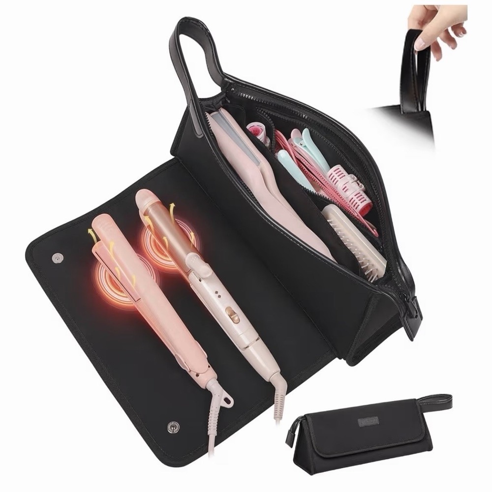 2 In 1 Hair Tools Travel Bag with Heat-resistant Mat - Curling Iron Travel Case